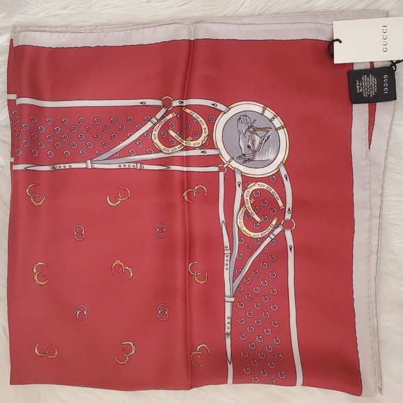 Interlocking G Stirrups Print Scarf In White Red T - Picture 1 of 2